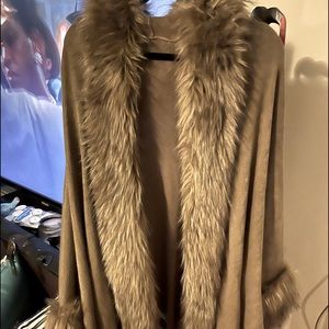 Faux Fur Collar Cape